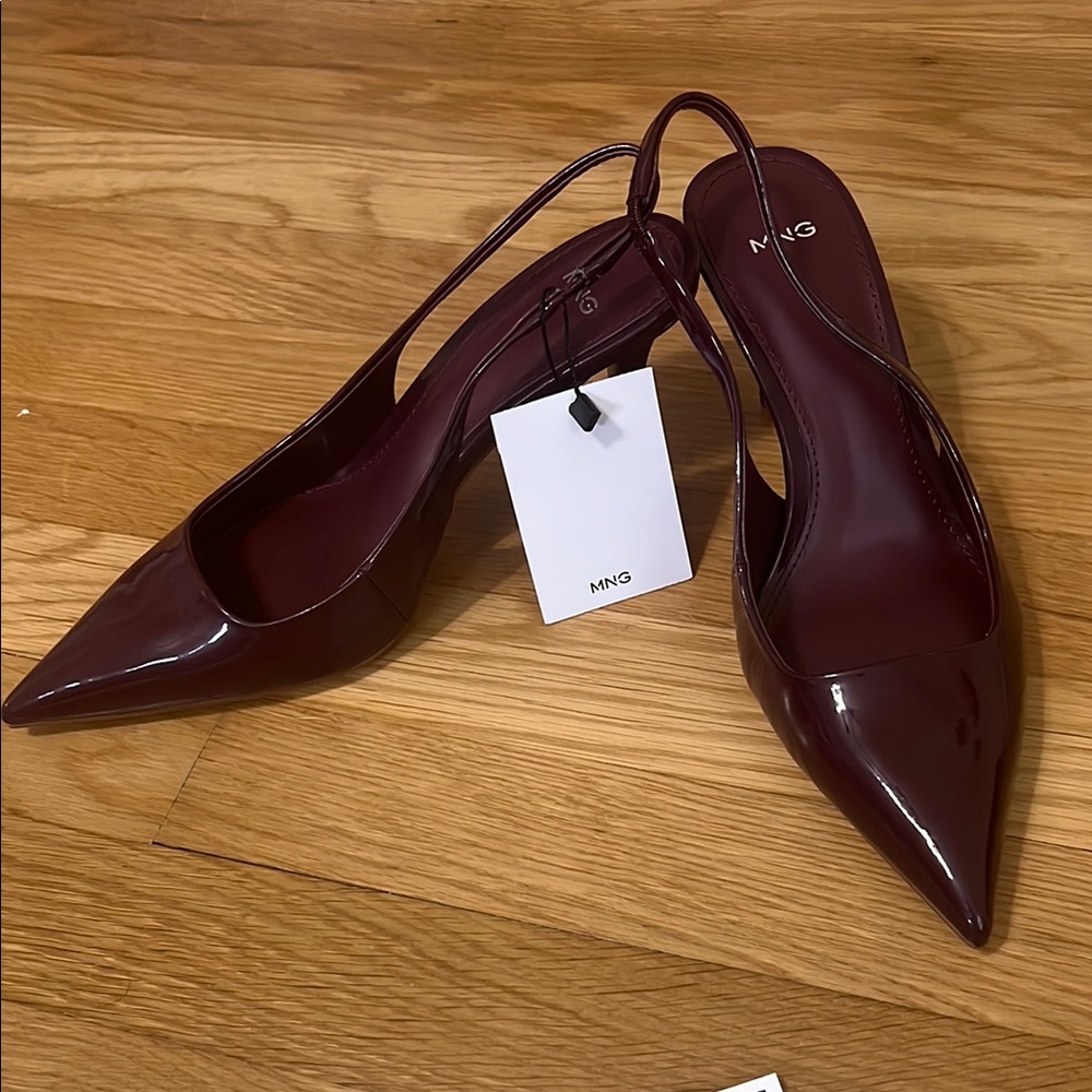 Mango Burgundy Slingback Pointed Heels